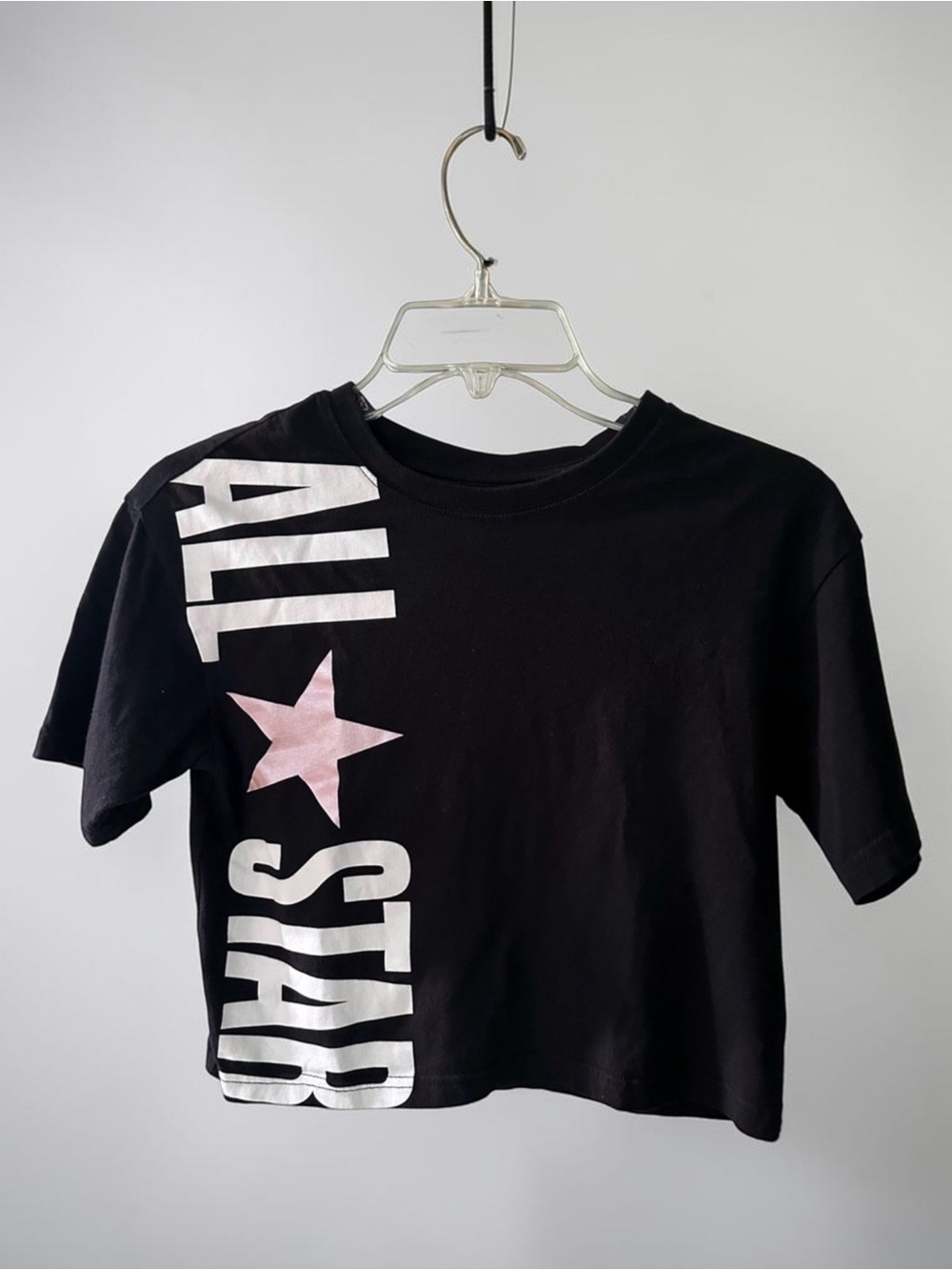 Converse All Star Black & Pink Graphic Crop Tee- Size Small